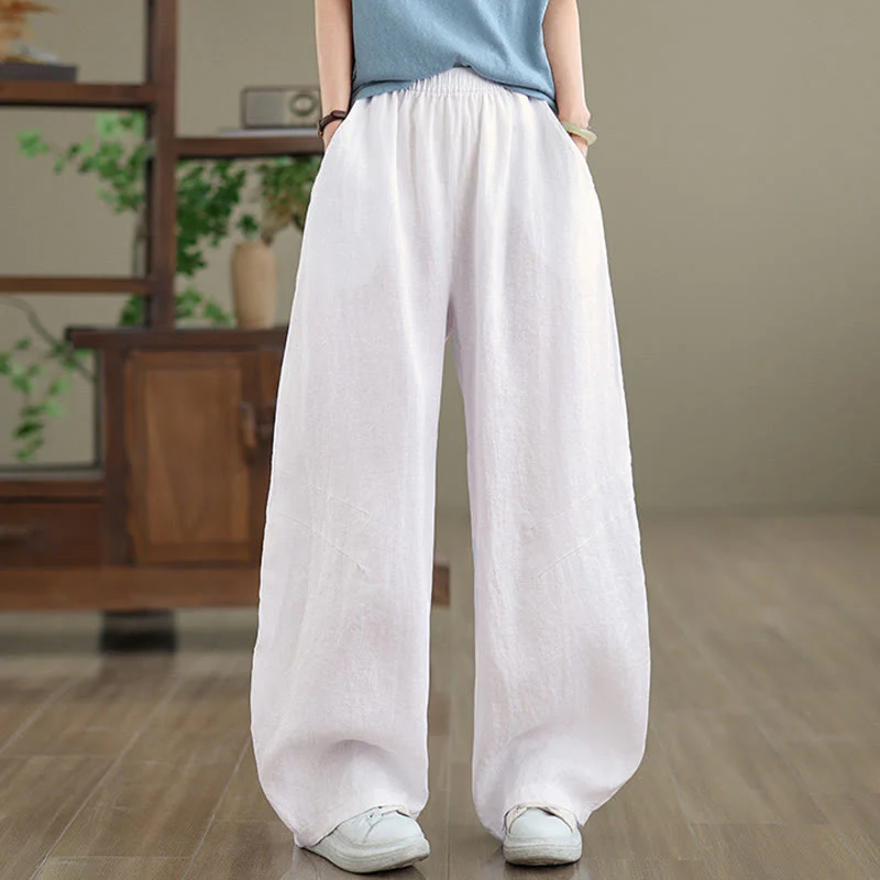 Buddha Stones Pantaloni larghi da donna in cotone casual con tasche - Image 21