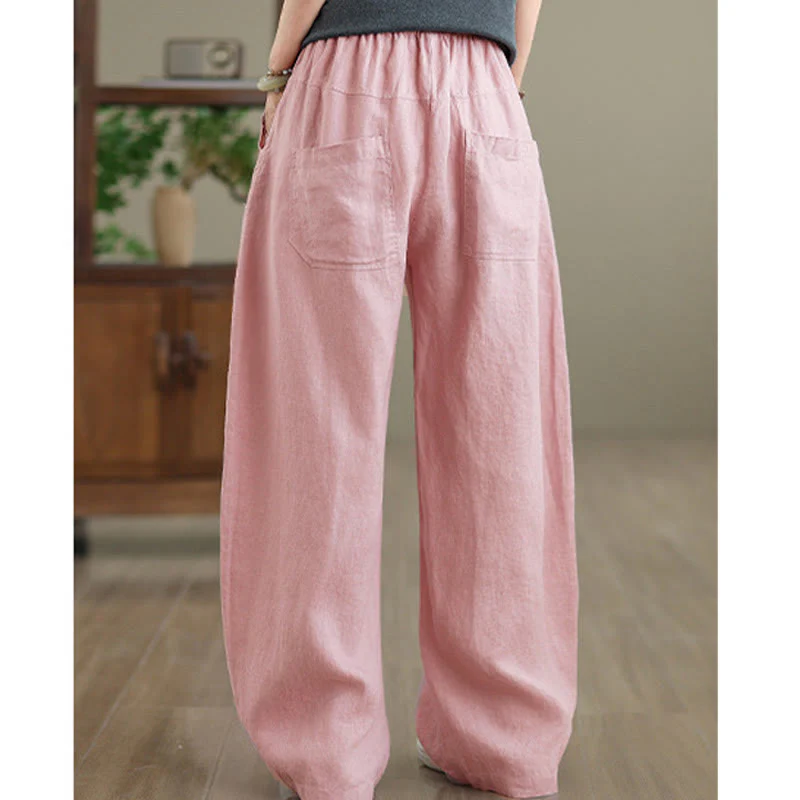 Buddha Stones Pantaloni larghi da donna in cotone casual con tasche - Image 9