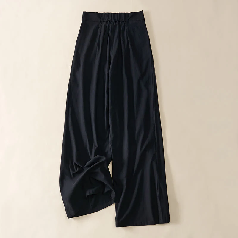 Buddha Stones Pantaloni larghi da donna in cotone con tasche e design semplice con cerniera - Image 11