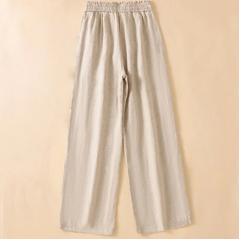 Buddha Stones Pantaloni larghi da donna in cotone con tasche, modello dritto e casual, lunghezza 7-8 - Image 2