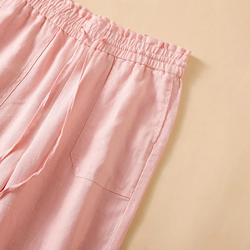 Buddha Stones Pantaloni larghi da donna in cotone con tasche, modello dritto e casual, lunghezza 7-8 - Image 25