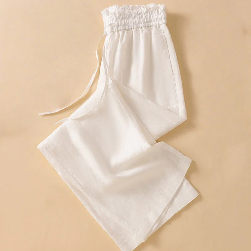 Buddha Stones Pantaloni larghi da donna in cotone con tasche, modello dritto e casual, lunghezza 7-8 - Image 30