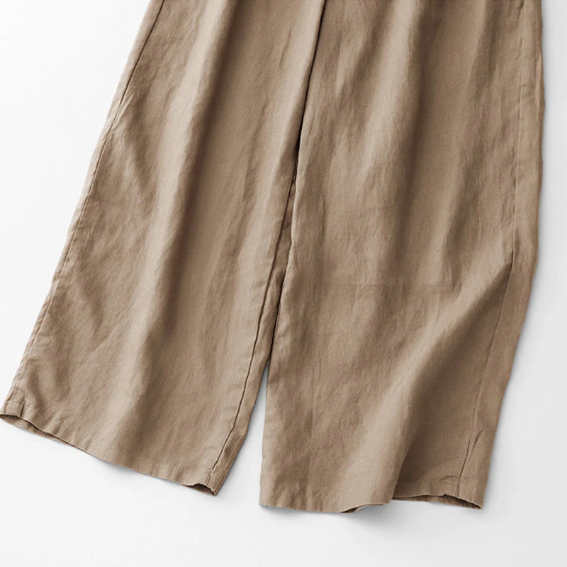 Buddha Stones Pantaloni larghi da donna in cotone e lino, con coulisse, lunghezza alla caviglia, tinta unita, estivi, con tasche e cerniera - Image 7