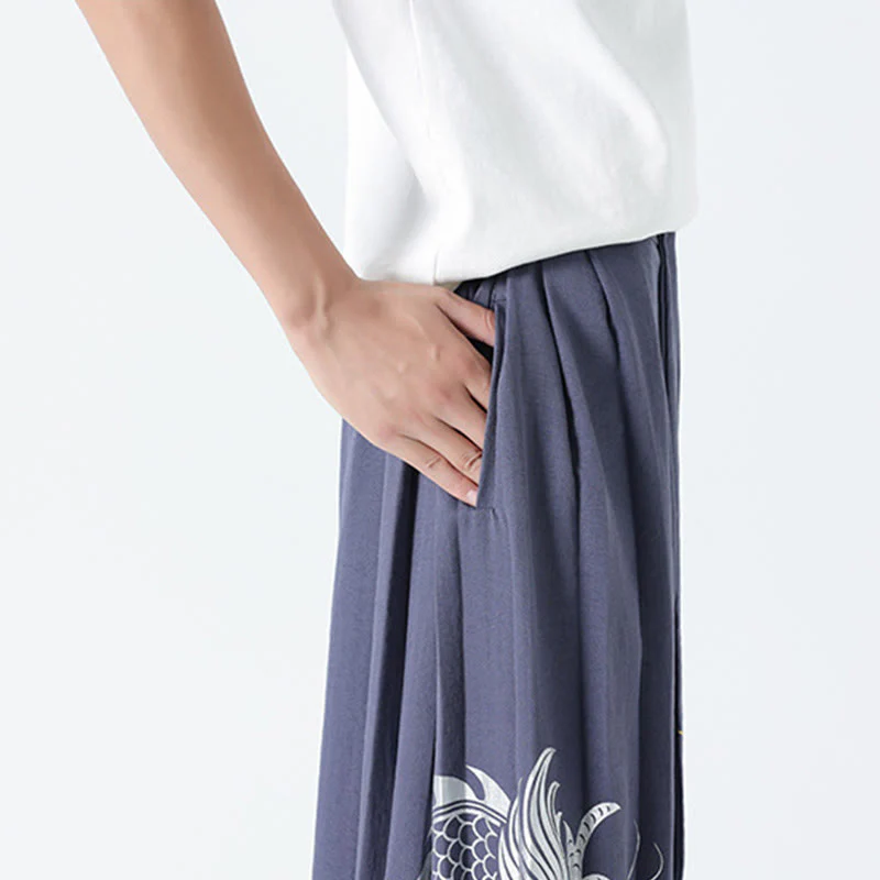 Buddha Stones Pantaloni larghi da uomo in cotone con coulisse, alla caviglia, con tasche e motivo a drago estivo - Image 33