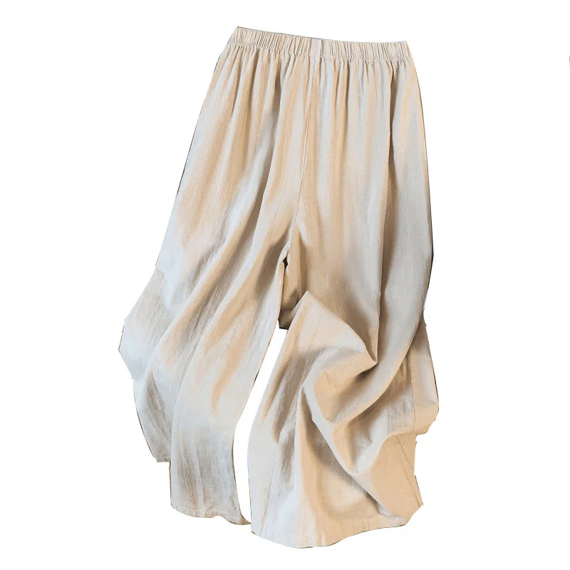 Buddha Stones Pantaloni larghi in cotone e lino con tasche, da donna, con ricamo beige casual - Image 11