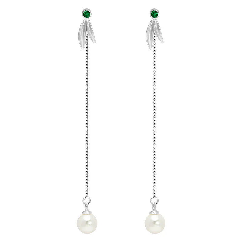 Buddha Stones pendenti con protezione in argento sterling 925, zirconi, perle e foglie di bambù - Image 8