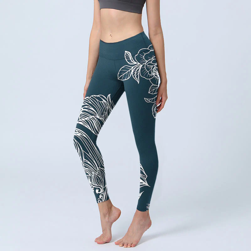 Buddha Stones Peony Epiphyllum Flowers Stampa Leggings da palestra Fitness Pantaloni da yoga da donna