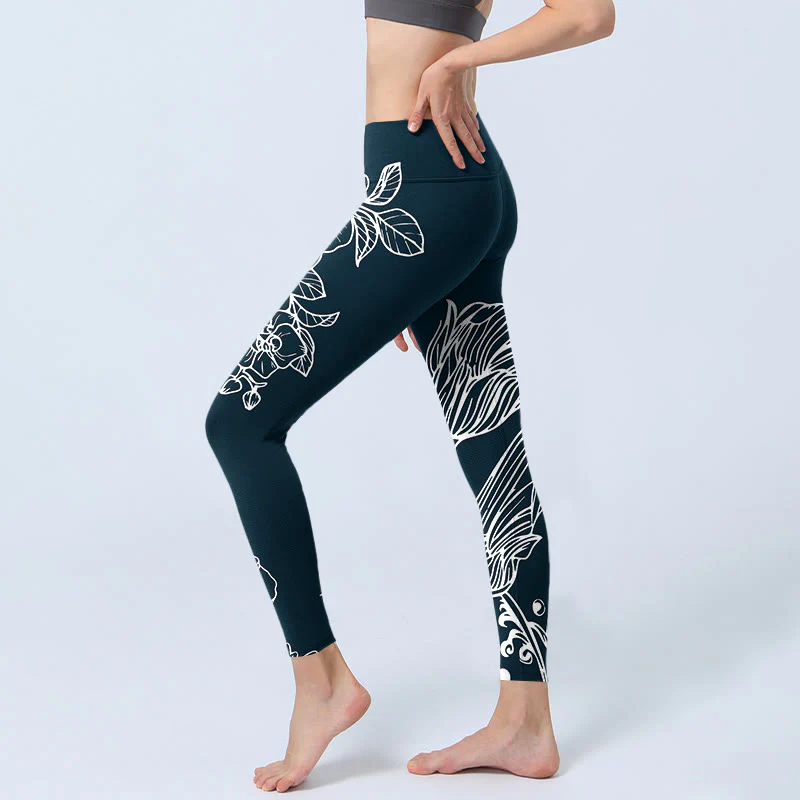 Buddha Stones Peony Epiphyllum Flowers Stampa Leggings da palestra Fitness Pantaloni da yoga da donna - Image 4