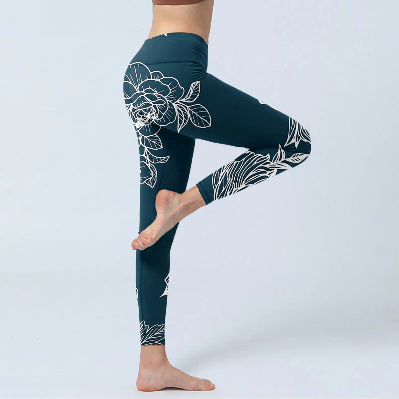 Buddha Stones Peony Epiphyllum Flowers Stampa Leggings da palestra Fitness Pantaloni da yoga da donna - Image 5
