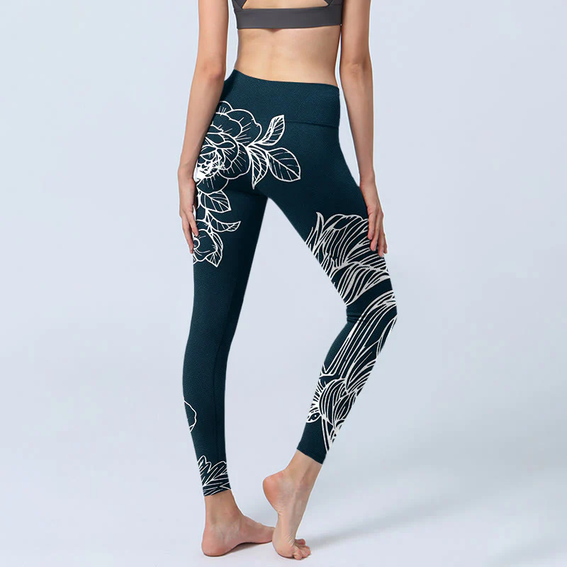 Buddha Stones Peony Epiphyllum Flowers Stampa Leggings da palestra Fitness Pantaloni da yoga da donna - Image 6