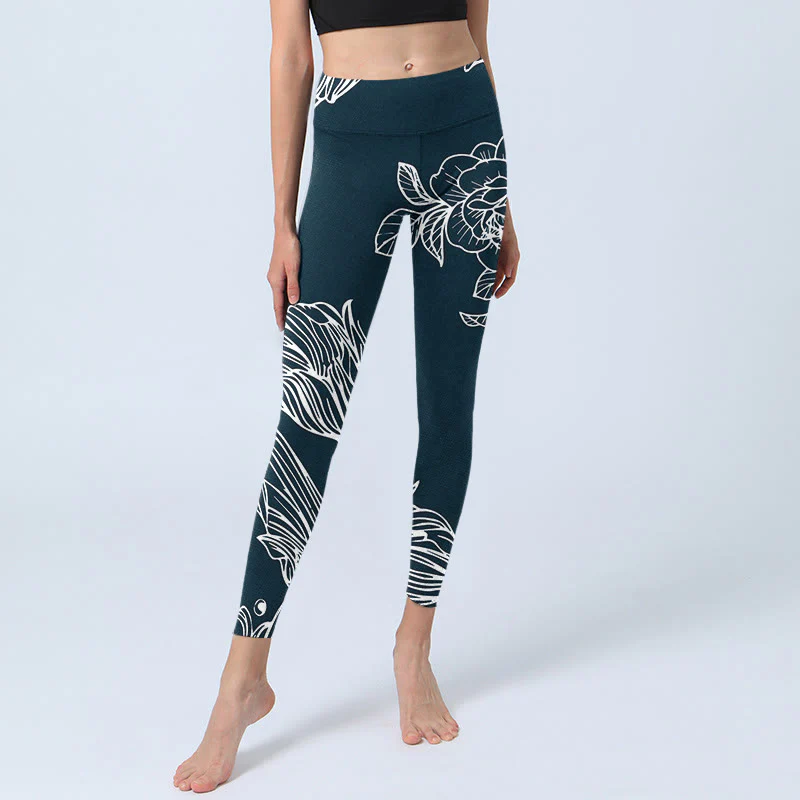 Buddha Stones Peony Epiphyllum Flowers Stampa Leggings da palestra Fitness Pantaloni da yoga da donna - Image 7