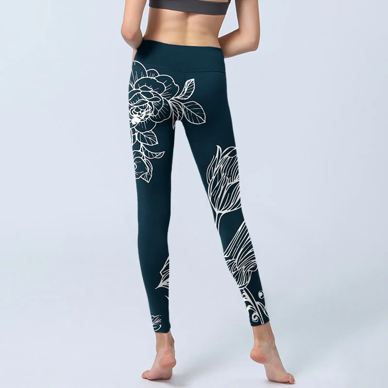 Buddha Stones Peony Epiphyllum Flowers Stampa Leggings da palestra Fitness Pantaloni da yoga da donna - Image 8