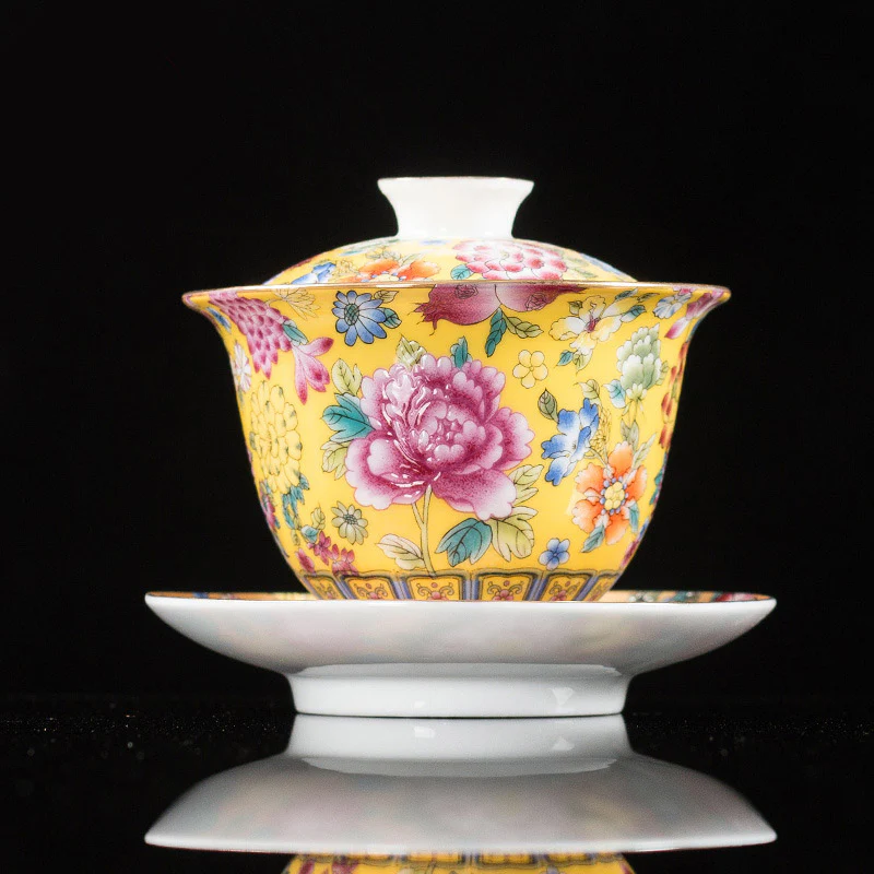 Buddha Stones Peony Flowers Ceramic Gaiwan Sancai Tazza da tè Kung Fu Tazza da tè e piattino con coperchio - Image 11