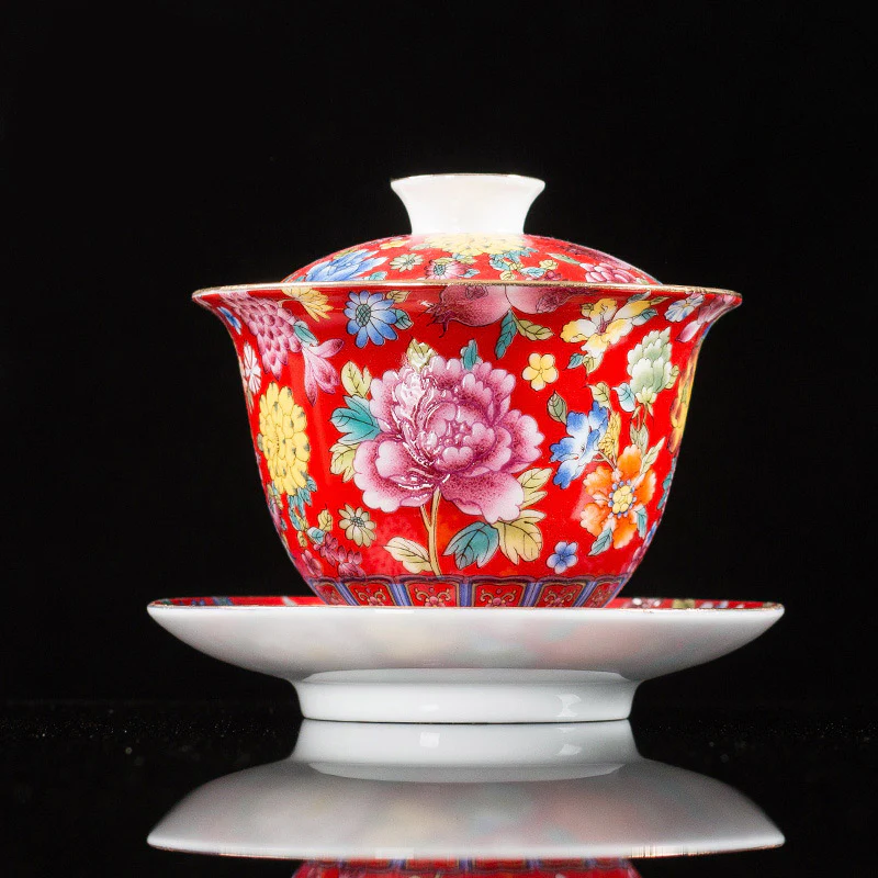 Buddha Stones Peony Flowers Ceramic Gaiwan Sancai Tazza da tè Kung Fu Tazza da tè e piattino con coperchio - Image 12