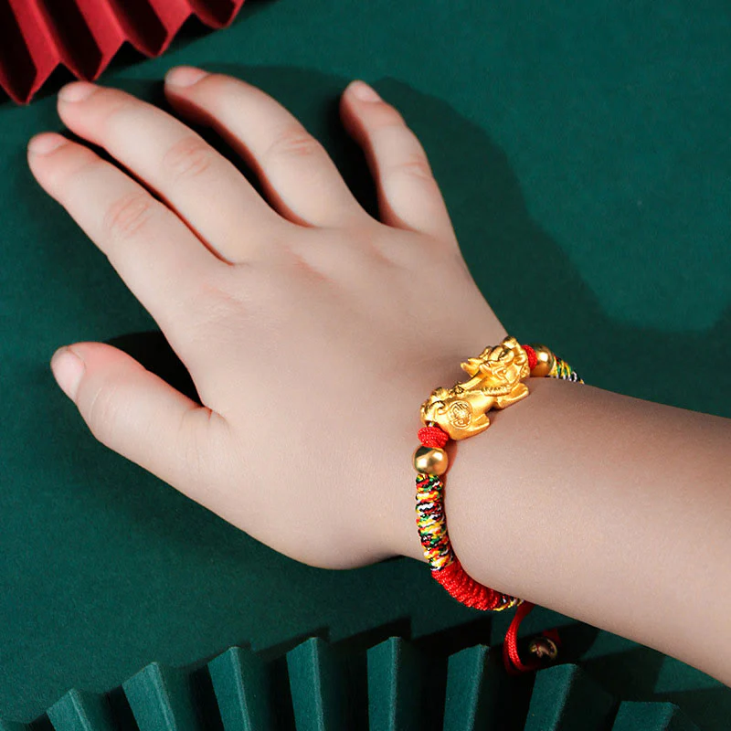 Buddha Stones per bambini in argento sterling 999 PiXiu Wealth King Kong Knot String Braided Kids - Image 2