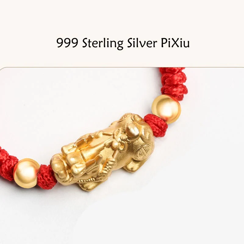 Buddha Stones per bambini in argento sterling 999 PiXiu Wealth King Kong Knot String Braided Kids - Image 7