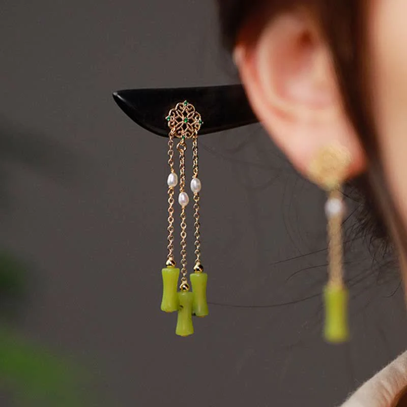 Buddha Stones Peridoto naturale Legno di ebano Amore Nappe Forcina per capelli - Image 4