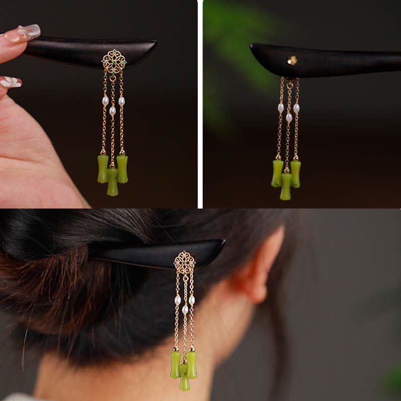 Buddha Stones Peridoto naturale Legno di ebano Amore Nappe Forcina per capelli - Image 7