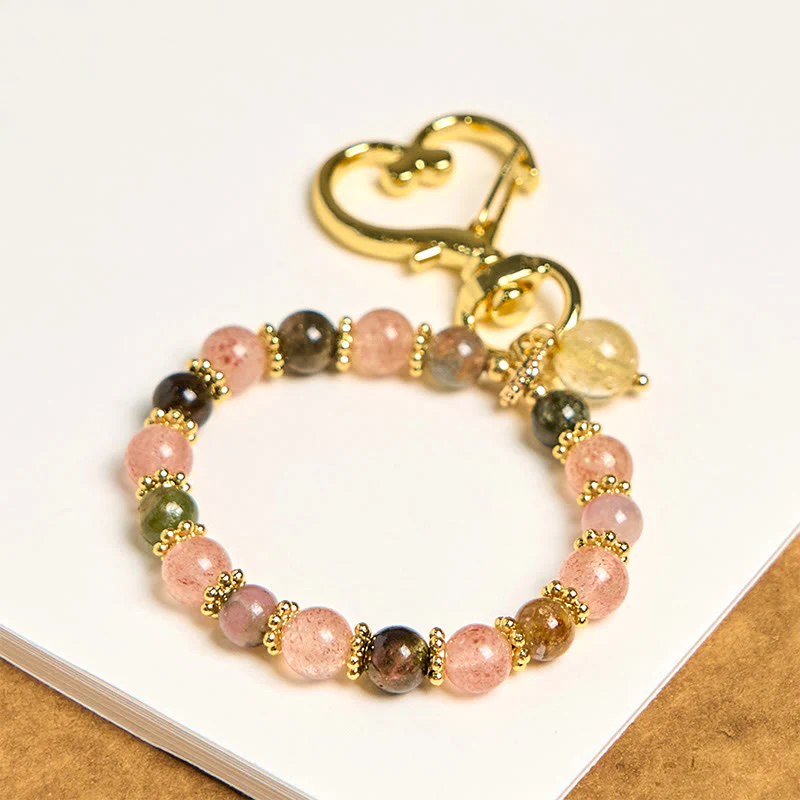 Buddha Stones, perle di cristallo di quarzo fragola naturale, portachiavi positivo, decorazione da appendere al telefono