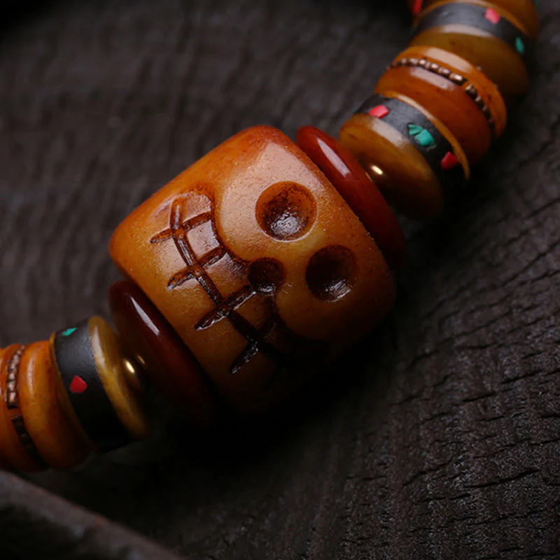 Buddha Stones, perle di osso tibetane, il Signore della Foresta dei Cadaveri, promemoria della nostra impermanenza, braccialetto - Image 9
