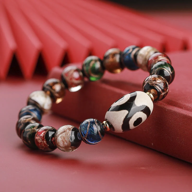 Buddha Stones Perlina Dzi tibetana a nove occhi Perlina Dzi a tre occhi Perlina di vetro Liuli Braccialetto della ricchezza - Image 19