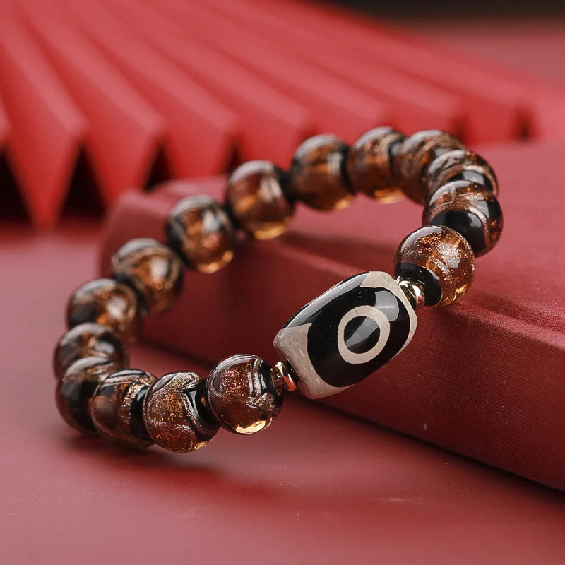 Buddha Stones Perlina Dzi tibetana a nove occhi Perlina Dzi a tre occhi Perlina di vetro Liuli Braccialetto della ricchezza - Image 22