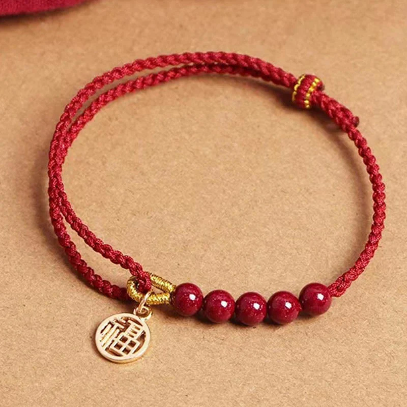 Buddha Stones, perline di carattere Fu, benedizione, braccialetto intrecciato fatto a mano con filo rosso - Image 2