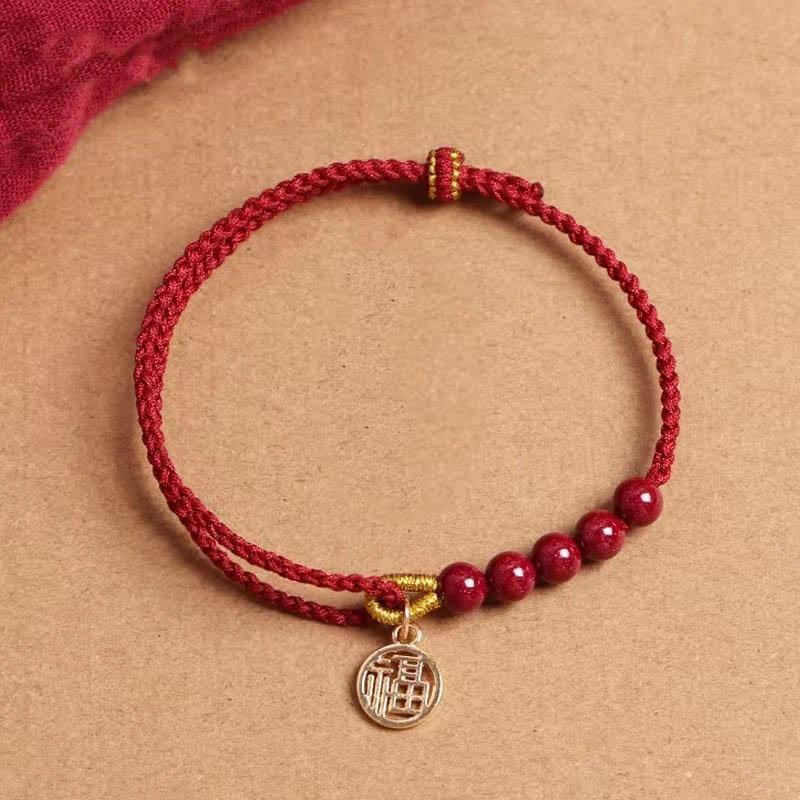 Buddha Stones, perline di carattere Fu, benedizione, braccialetto intrecciato fatto a mano con filo rosso - Image 3