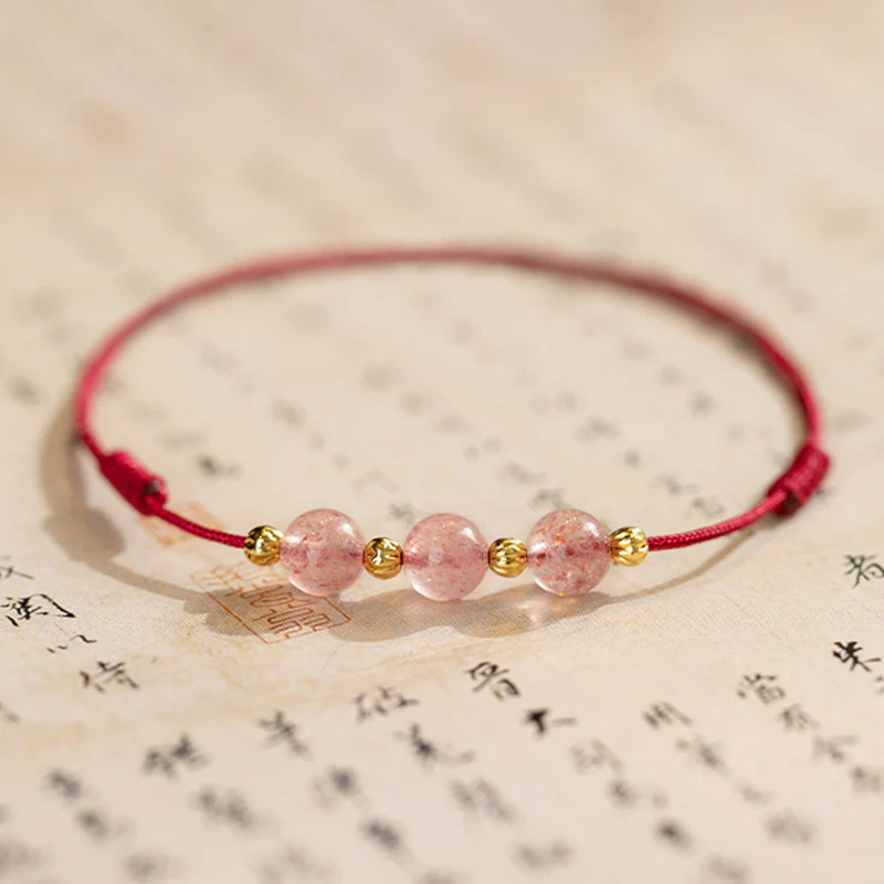 Buddha Stones Perline di cristallo di fragola Cavigliera con corda rossa portafortuna - Image 10