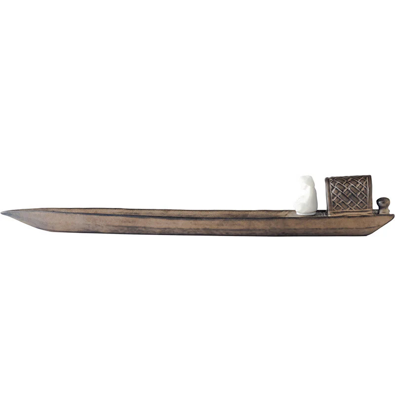 Buddha Stones Pescatore Zen Guarigione Marrone Ceramica Bastoncino Incenso Bruciatore Decorazione - Image 11