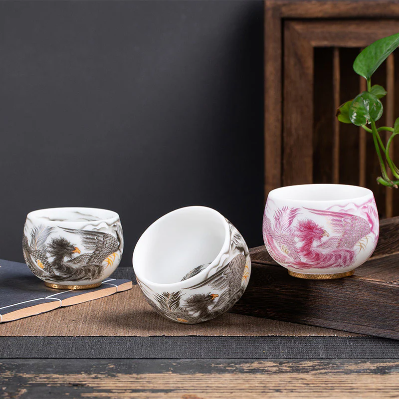 Buddha Stones Phoenix Tazza da tè in porcellana bianca in ceramica Tazza da tè Kung Fu 185 ml con scatola regalo - Image 10