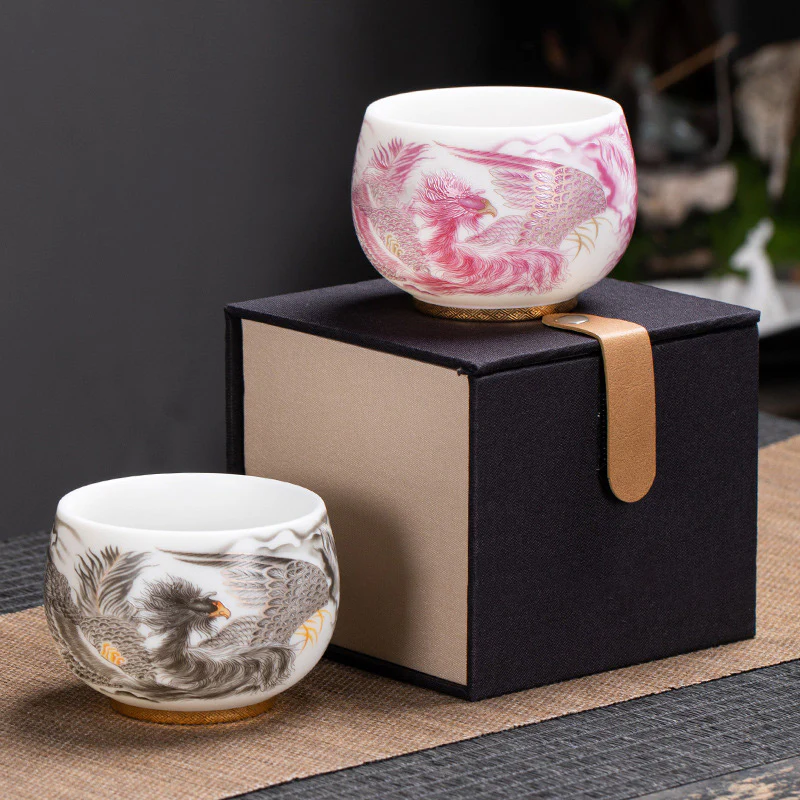 Buddha Stones Phoenix Tazza da tè in porcellana bianca in ceramica Tazza da tè Kung Fu 185 ml con scatola regalo - Image 2