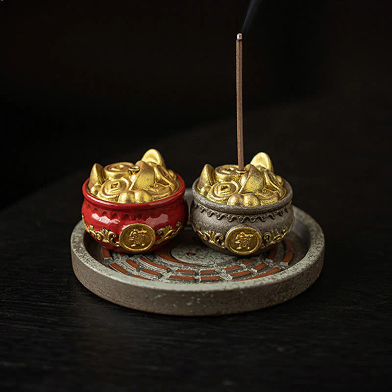 Buddha Stones Piccola ciotola del tesoro Sacchetto fortunato Vassoio Bagua Bastoncino di ceramica curativo Bruciatore di incenso Decorazione - Image 16