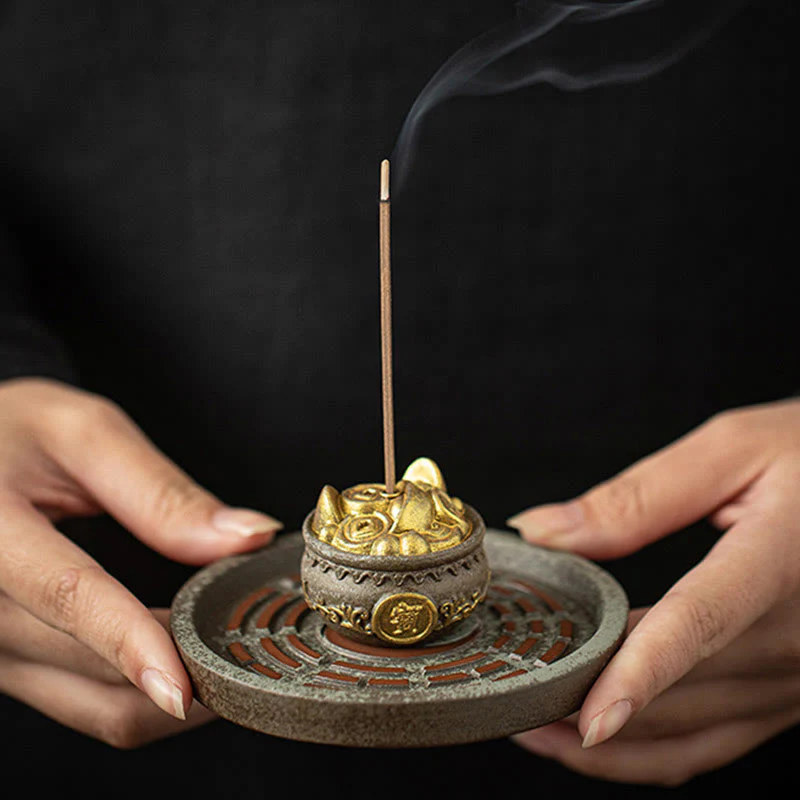 Buddha Stones Piccola ciotola del tesoro Sacchetto fortunato Vassoio Bagua Bastoncino di ceramica curativo Bruciatore di incenso Decorazione - Image 3