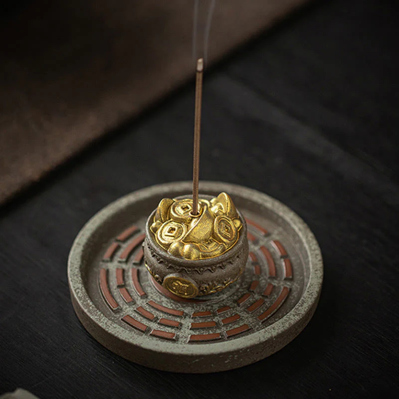 Buddha Stones Piccola ciotola del tesoro Sacchetto fortunato Vassoio Bagua Bastoncino di ceramica curativo Bruciatore di incenso Decorazione - Image 4