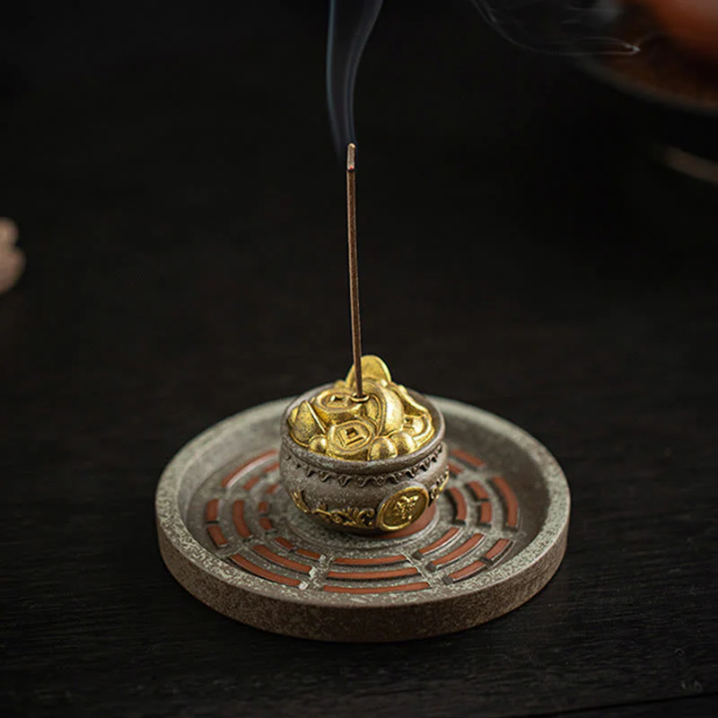 Buddha Stones Piccola ciotola del tesoro Sacchetto fortunato Vassoio Bagua Bastoncino di ceramica curativo Bruciatore di incenso Decorazione - Image 5