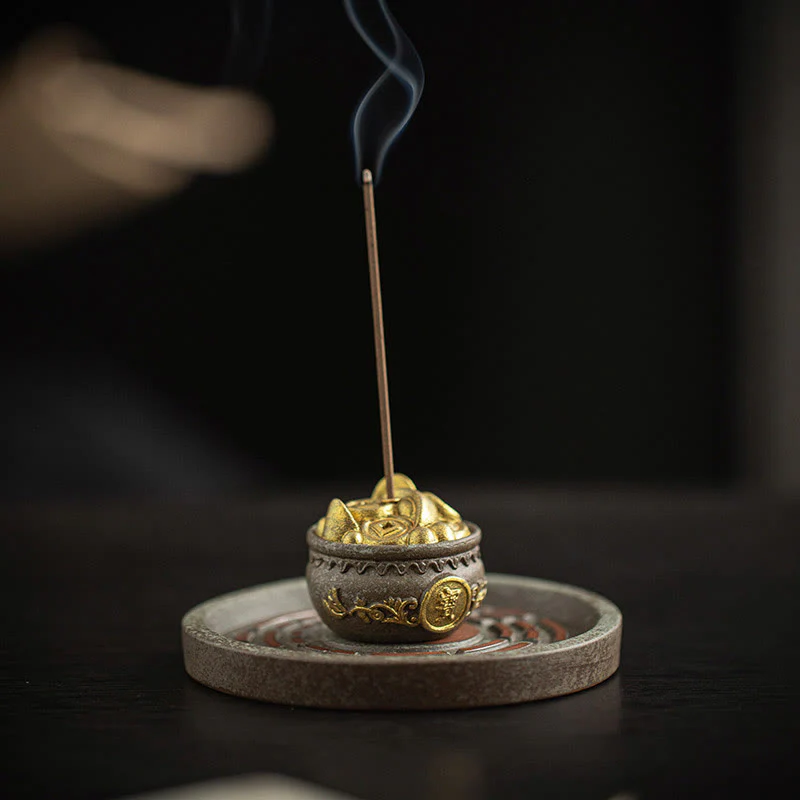 Buddha Stones Piccola ciotola del tesoro Sacchetto fortunato Vassoio Bagua Bastoncino di ceramica curativo Bruciatore di incenso Decorazione - Image 6
