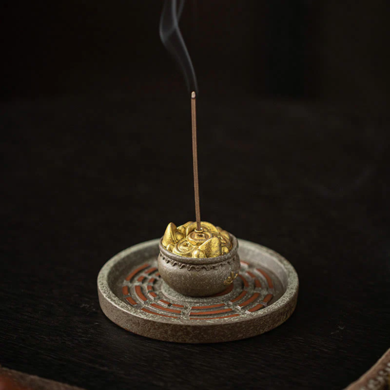 Buddha Stones Piccola ciotola del tesoro Sacchetto fortunato Vassoio Bagua Bastoncino di ceramica curativo Bruciatore di incenso Decorazione - Image 8