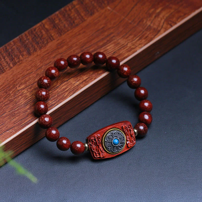 Buddha Stones Piccola foglia Sandalo rosso Sandalo verde Sei vere parole Bracciale della pace - Image 4