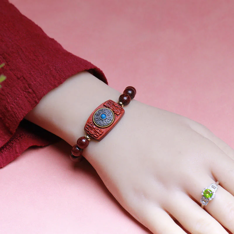 Buddha Stones Piccola foglia Sandalo rosso Sandalo verde Sei vere parole Bracciale della pace - Image 5