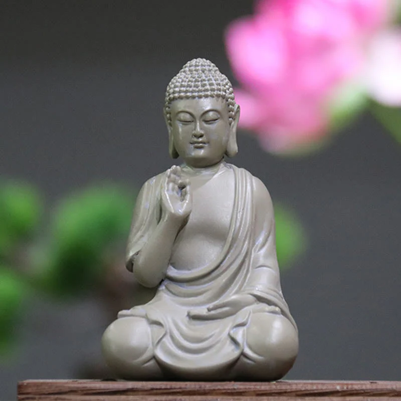 Buddha Stones Piccola Meditazione Preghiera Statua del Buddha in Resina Compassione Decorazione della scrivania di casa