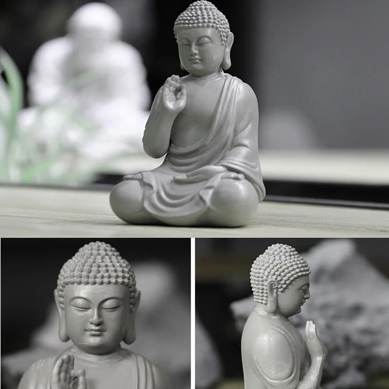 Buddha Stones Piccola Meditazione Preghiera Statua del Buddha in Resina Compassione Decorazione della scrivania di casa - Image 5