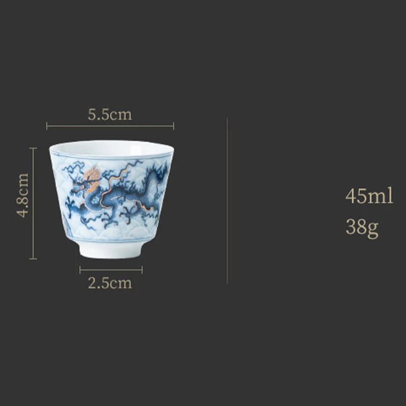 Buddha Stones Piccola tazza da tè in ceramica con motivo drago blu e bianco Tazze da tè Kung Fu 45 ml - Image 15