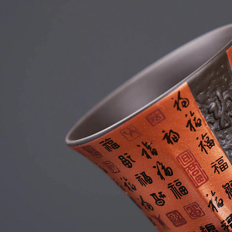 Buddha Stones Piccola Tazza da tè in ceramica viola con carattere Fu Tazza da tè Kung Fu 50 ml - Image 4