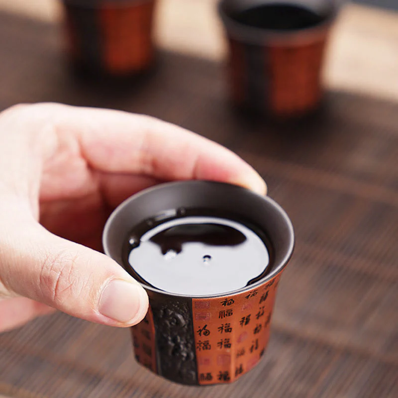 Buddha Stones Piccola Tazza da tè in ceramica viola con carattere Fu Tazza da tè Kung Fu 50 ml - Image 7