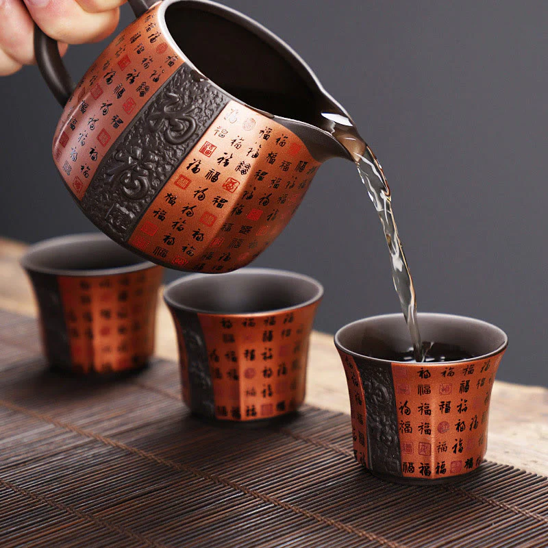 Buddha Stones Piccola Tazza da tè in ceramica viola con carattere Fu Tazza da tè Kung Fu 50 ml - Image 8