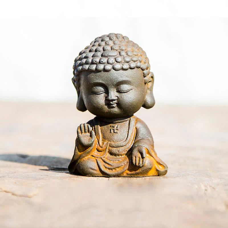 Buddha Stones Piccolo Buddha in Meditazione Statua in Resina Ruggine Polvere di Ferro Decorazione per la Casa - Image 12