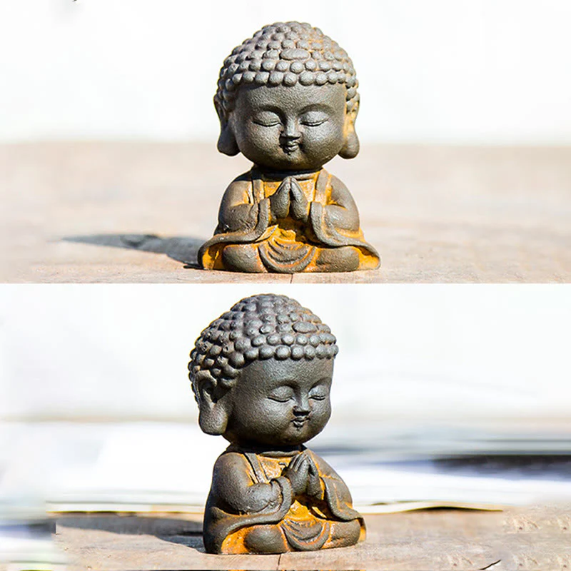 Buddha Stones Piccolo Buddha in Meditazione Statua in Resina Ruggine Polvere di Ferro Decorazione per la Casa - Image 19