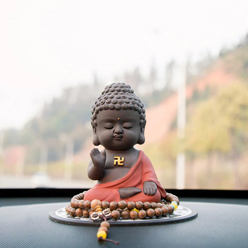 Buddha Stones Piccolo Buddha Serenity Argilla Viola Decorazione della scrivania di casa - Image 10