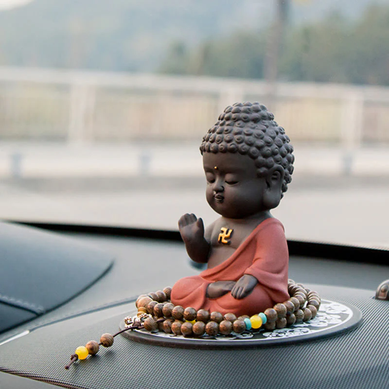 Buddha Stones Piccolo Buddha Serenity Argilla Viola Decorazione della scrivania di casa - Image 11